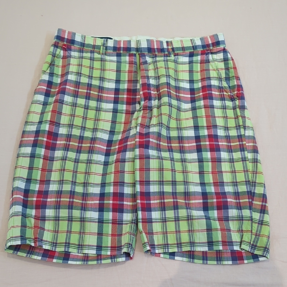 Ralph Lauren Red and Green Flat Front Shorts Vibrant Plaid